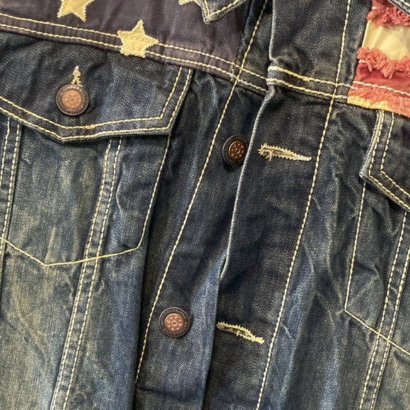 COPPER RIVET MEN'S USA STARS & STRIPES COTTON  DISTRESSED DENIM JACKET SIZE 2XL - Picture 7 of 10